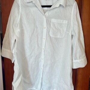 Chico's Women’s No Iron 100% Linen White Button Down Blouse Size 1 Medium Beachy